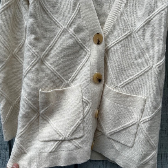 Talbots Cream Diamond Knit Cardigan Lambs Merino Cashmere Blend Big Buttons XS - Picture 8 of 15